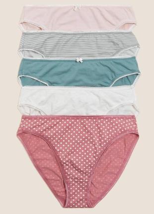 Набор женских трусиков 5 штук marks &amp; spencer модель- high leg knickers хлопок средняя посадка