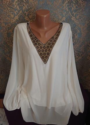 Нарядная женская блуза с камнями большой размер батал 50 /52 блузка блузочка