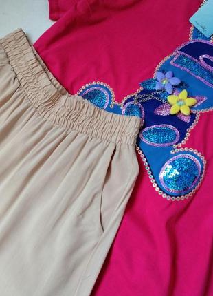 Літні стильні бавовняні штани палаццо з натуральної тканини штапель3 фото