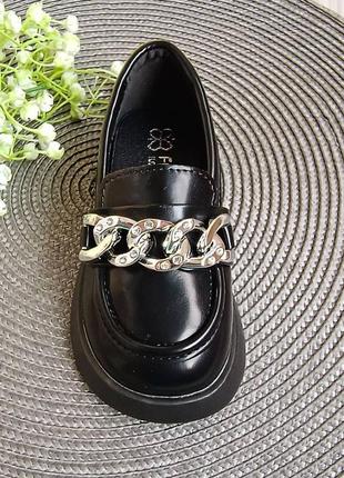 Туфли лоферы для девочек ilys черные3 фото