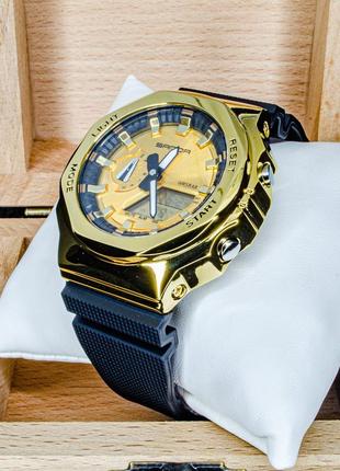 Чоловічий кварцевий водонепроникний мілітарі годинник з комбінованою індикацією sanda 3167 gold1 фото