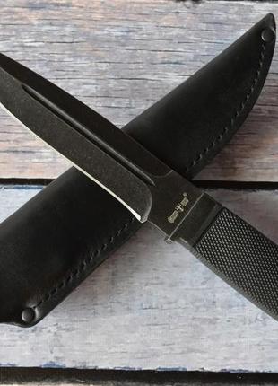 Нескладной нож флагман 3 чёрный, для выполнения практически всех видов ножевых работ, с кожаным чехлом