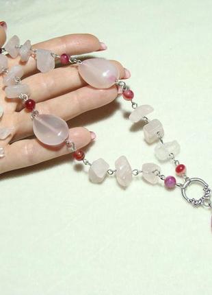 Ожерелье с розовым маслом и агатом_розовые капли9 фото