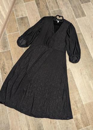 Черное кэжуал платье h&amp;m с пышным рукавом7 фото