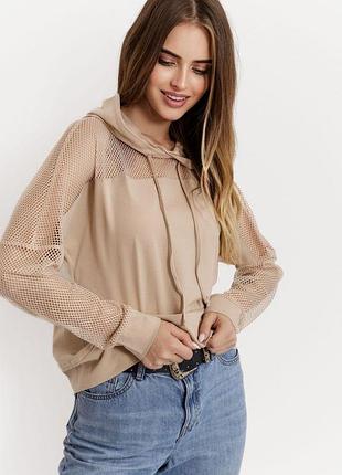 Кофта жіноча з капюшоном, колір бежевий, 102r5184