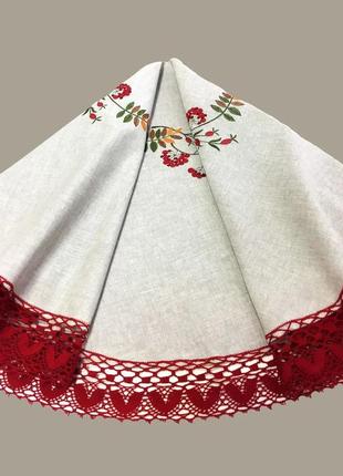 Скатерть круглая с кружевом "будо" серая льняная, галерея льна