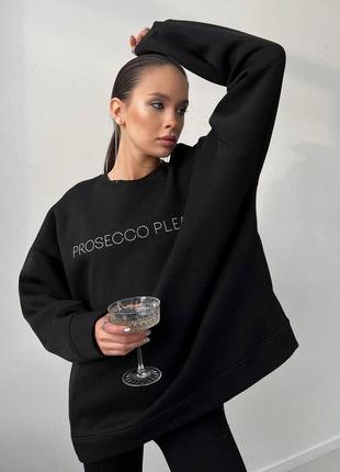 Крутой свитшот prosecco please черный 🥂 оверсайз, со спущенными плечами3 фото