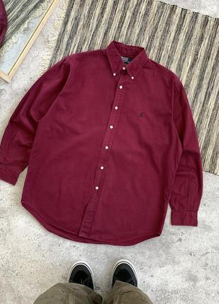 Vintage polo ralph lauren shirt винтаж мужская рубашка рубашка бордовая поло ральф лоран кофта футболка свитер оригинал размер l