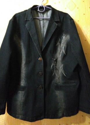 Большой красивый джинсовый стрейч-коттоновый пиджак жакет кардиган куртка разм. 52-56