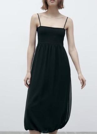 Платье черное на бретельках zara s