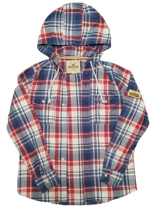 Коттоновая рубашка/овершот с капюшоном hollister surfer cut hoodie2 фото