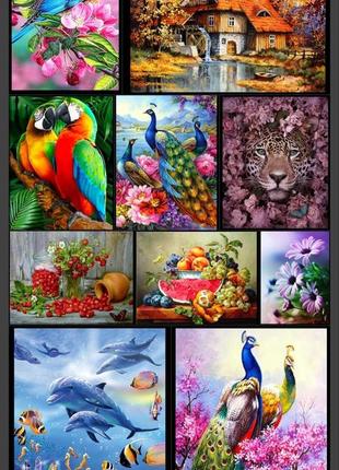 Бриллиантовая мозаика, круглые стразы, размер холста 30 на 40 см, различные сюжеты
