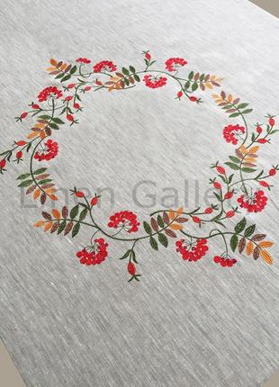 Скатертина з вишивкою "намисто" сіра льняна, український льон