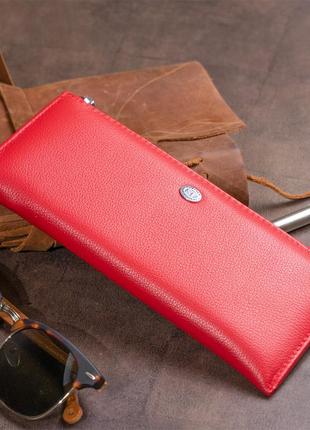 Горизонтальный тонкий кошелек из кожи женский st leather 19330 красный9 фото