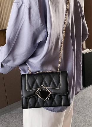 Женская мини сумочка клатч на цепочке, маленькая сумка через плечо черный6 фото