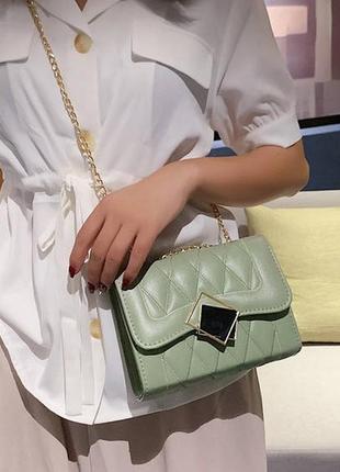Женская мини сумочка клатч на цепочке, маленькая сумка через плечо зеленый4 фото
