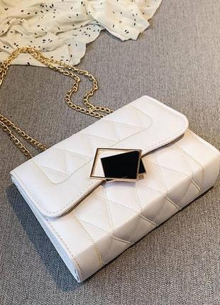 Женская мини сумочка клатч на цепочке, маленькая сумка через плечо белый7 фото