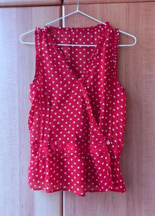 Женская красная шелковая блуза в белый горох warehouse.