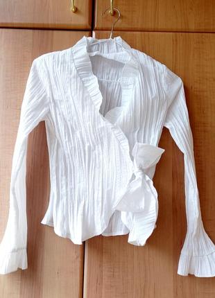 Новая детская белая школьная блуза, рубашка с бантиком.