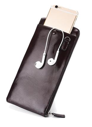 Кофейный кожаный клатч портмоне - мужской кошелек - кожа3 фото