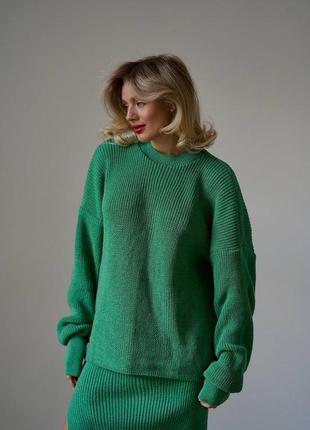 Стильный красивый красивый качественный теплый классный комфортный трендовый костюм двойка юбка и кофта кофточка зеленый9 фото