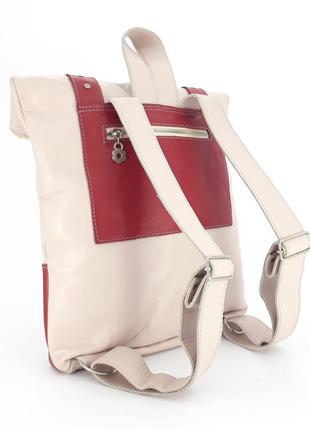 Вместительный кожаный рюкзак "ажгон" (розовый)6 фото