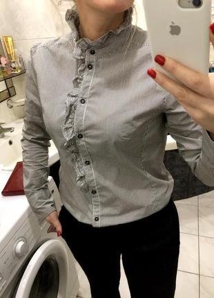 Jjbenson, сорочка блуза комір стійка з оборкою , смужка оригінал5 фото