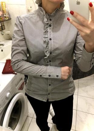 Jjbenson, сорочка блуза комір стійка з оборкою , смужка оригінал2 фото