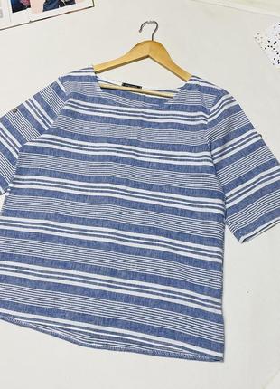 Красивая льняная 🇮🇹 футболка/блузка в бело-голубую полоску от бренда lungo l’arno , италия .2 фото