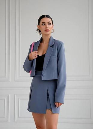 Трендовый костюм укороченный пиджак и юбка мини