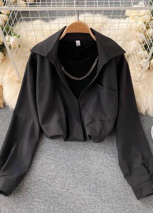 Рубашка с топом комплект короткая свободная кроп топ в рубчик рубашка с цепочкой...