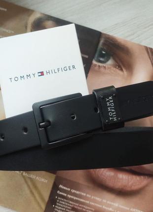 Мужской ремень tommy hilf black с черной пряжкой в коробке1 фото