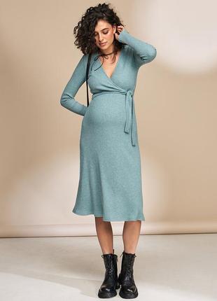 Платье для беременных и кормящих из теплого трикотажа pamela dr-33.031, полынный меланж, размер 442 фото