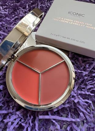 Новинка! розкішна палетка кремових рум'ян iconic london lip & ceek cream trio 3 х 3 г