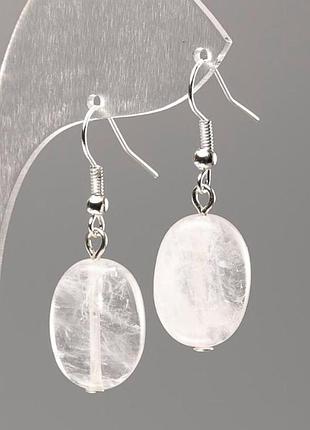 Серьги из натурального камня горный хрусталь овал d-18х13мм+-