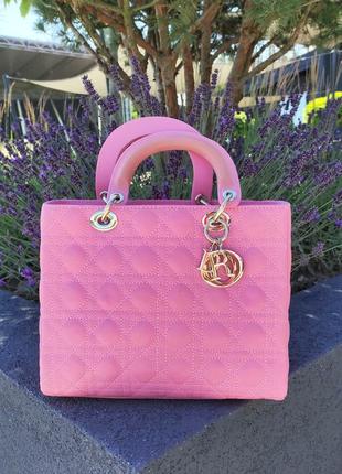 Шкіряна сумка dior lady bag medium pink
