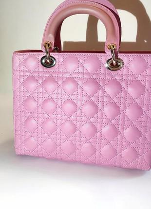 Шкіряна сумка dior lady bag medium pink2 фото