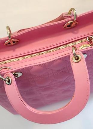 Шкіряна сумка dior lady bag medium pink3 фото