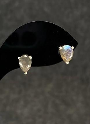 Серьги-пусеты гвоздики лабрадор натуральный камень серебро 9251 фото