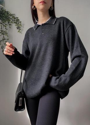 Джемпер лонгслів з коміром з ґудзиками оверсайз базова широкий трендовий довгий кофта поло светр