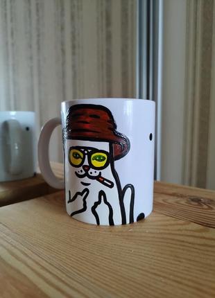 Чашка керамическая с росписью кот2 фото