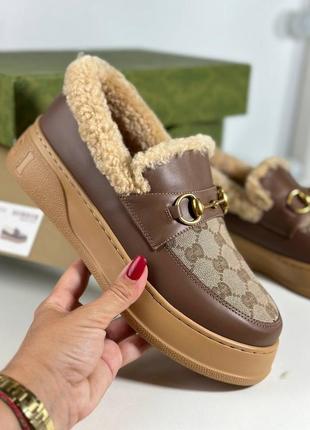 Лоферы туфли женские натуральные бежевые брендовые ткань кожа мех7 фото