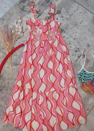 Розовое платье макси с принтом tesco f&f clothing fw bridge issie на бретелях(14-16 размер)4 фото