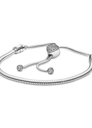 Срібний браслет пандора з регульованою застібкою "серце" 598699c01 17