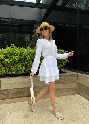 Лёгкое летнее белое свободное платье из нежного муслина 42-444 фото