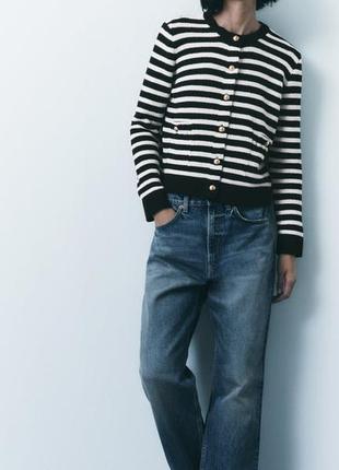 Стильный трикотажный вязаный полосатый кардиган свитер кофта zara зара