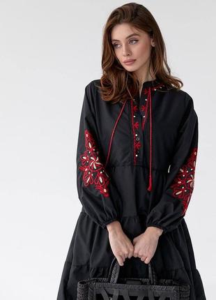 Вышиванка черное красное платье миди короткая длинная zara платье2 фото