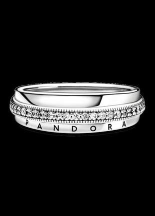 Тройное серебряное ленточное кольцо с паве пандора2 фото