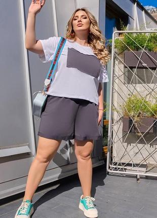 Женский прогулочный спортивный костюм шорты и футболка летний большого размера батал