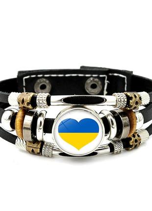 Патріотичний браслет з українською символікою (серце) на кнопках. розмір 17,5-20,5 см